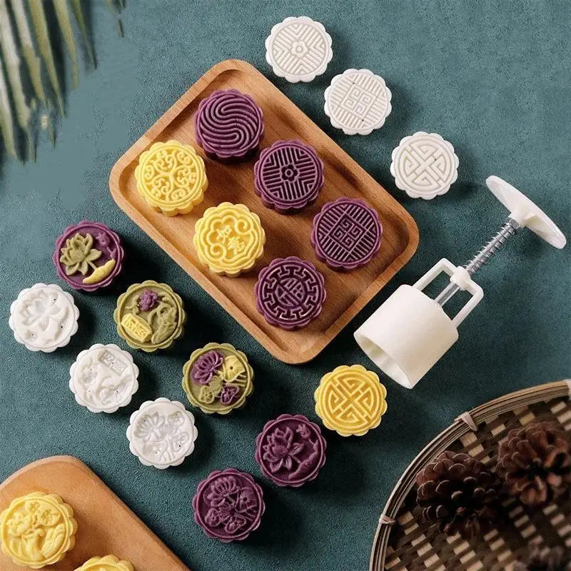 DIY Mooncake Mold Hand Press Pastry Embossing Tool Set
