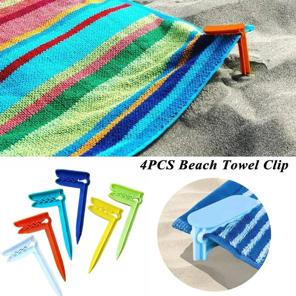 4PCS Beach Towel Clips – Outdoor Camping Mat & Clothes Pegs