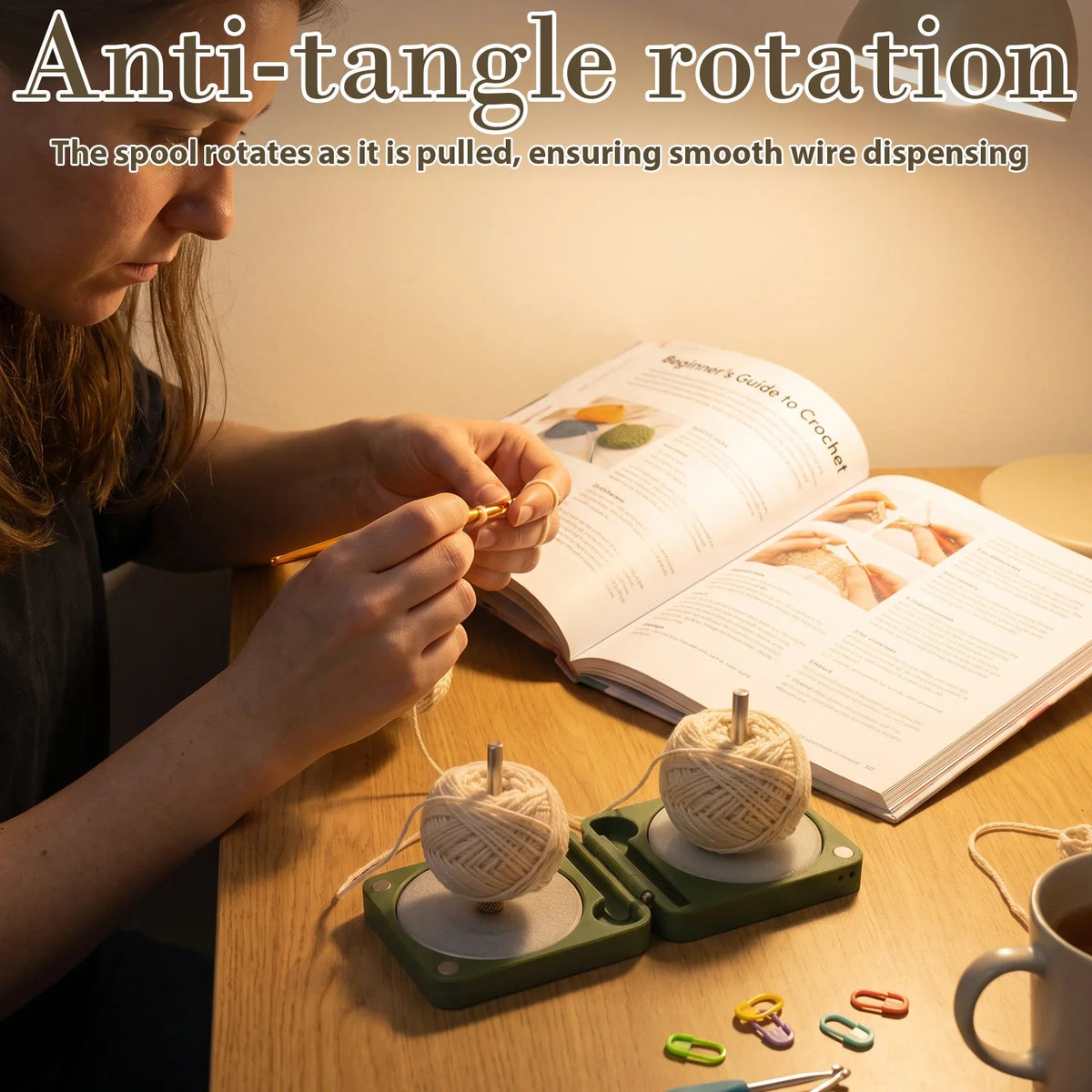 Foldable Portable Yarn Holder with Dual Spindles & Crochet Hooks