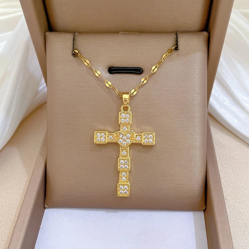 Women's Gold Cross Pendant Necklace | Stainless Steel Choker