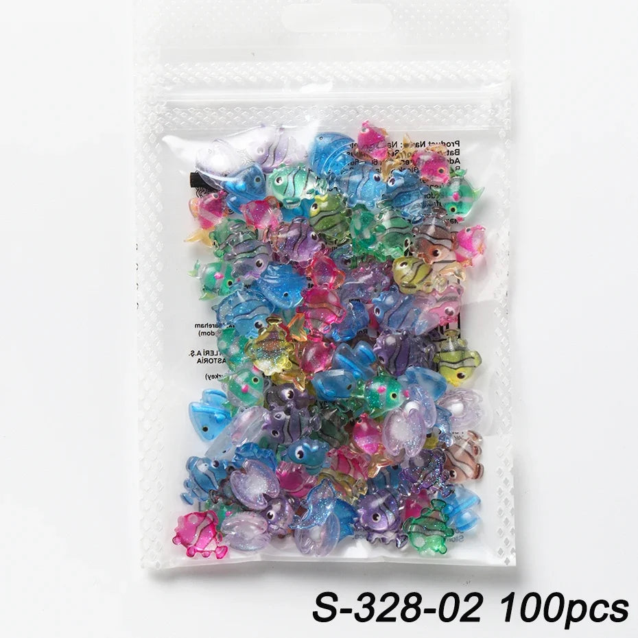 Resin Nail Art Charms – Fish, Shells & Dolphin Flat Back 30/100pcs