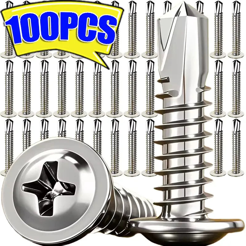 100PCS M4.2 Self-Tapping Screws 410 Stainless Steel Truss Head