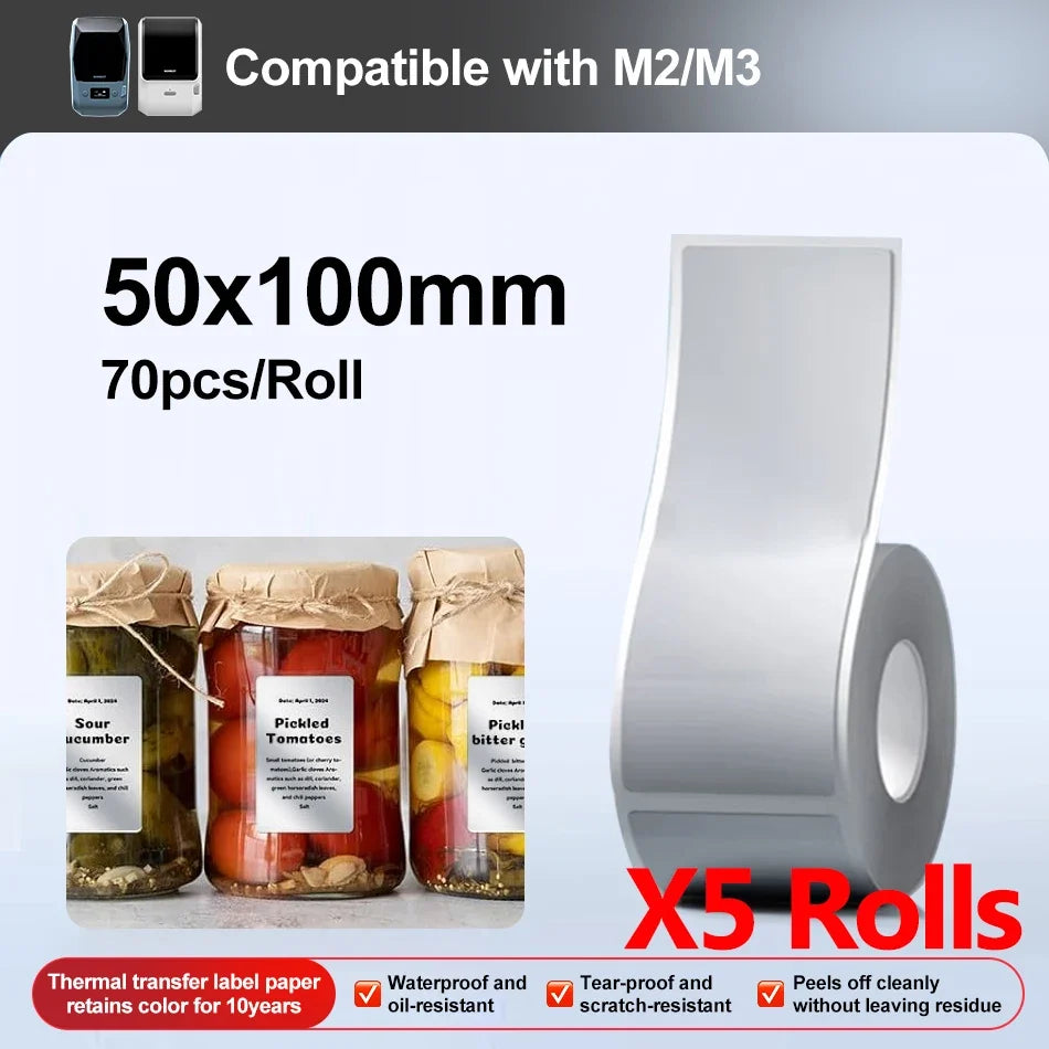 Niimbot M2/M3 Silver Thermal Transfer Labels – 3 or 5 Roll Pack
