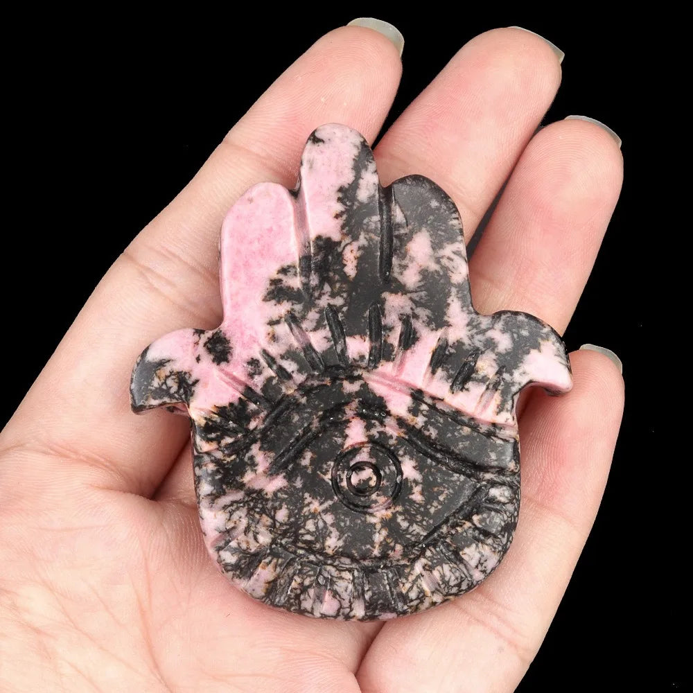 Natural Stone Hamsa Hand Carved Bead – Agate & Amethyst 57x50mm