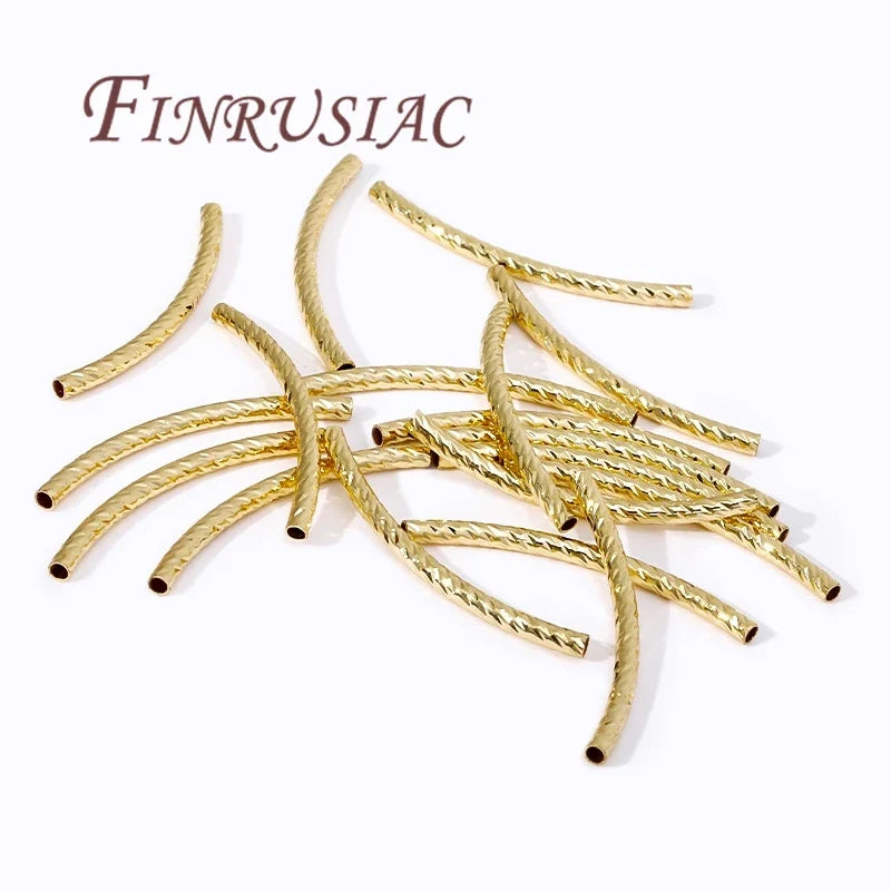 20Pcs 18K Gold Plated Brass Curved Tube Spacer Beads DIY