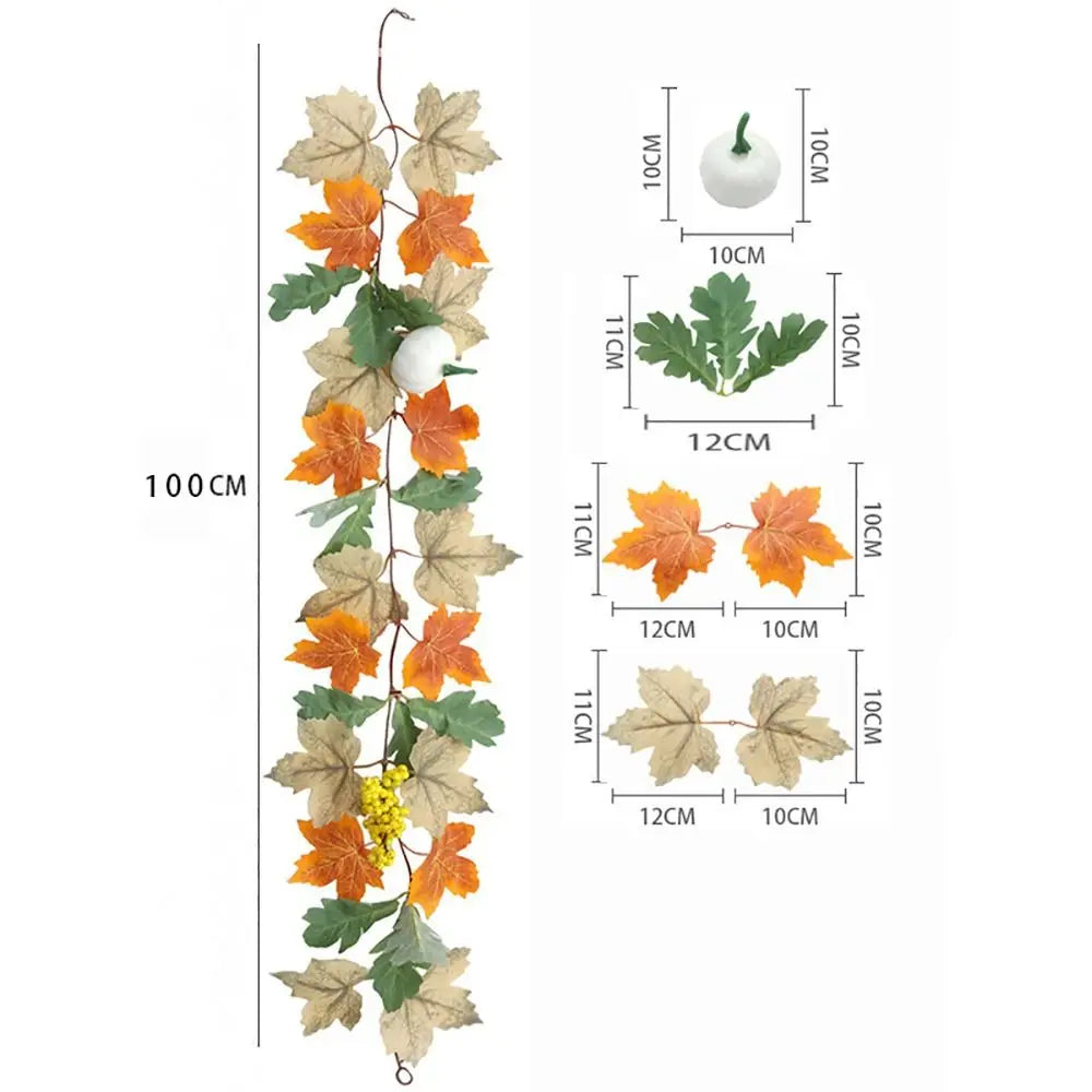 Autumn Artificial Maple Leaf Garland with Mini Pumpkins