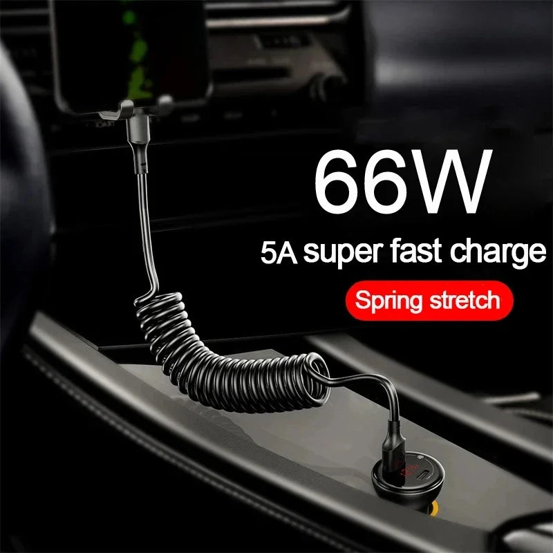 66W Retractable USB-C Fast Charging Cable 5A | 1M–2M