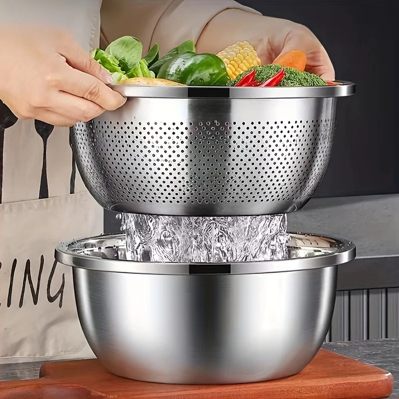 2-Piece Stainless Steel Colander Set – Pasta & Veggie Strainer