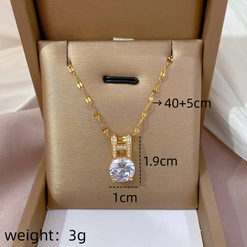 Women's Gold Zircon Pendant Necklace – Stainless Steel Chain