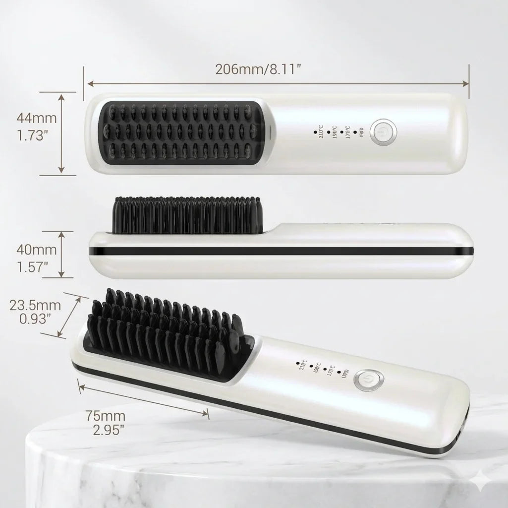Wireless Ceramic Ionic Hair Straightener Brush – 2-in-1 USB