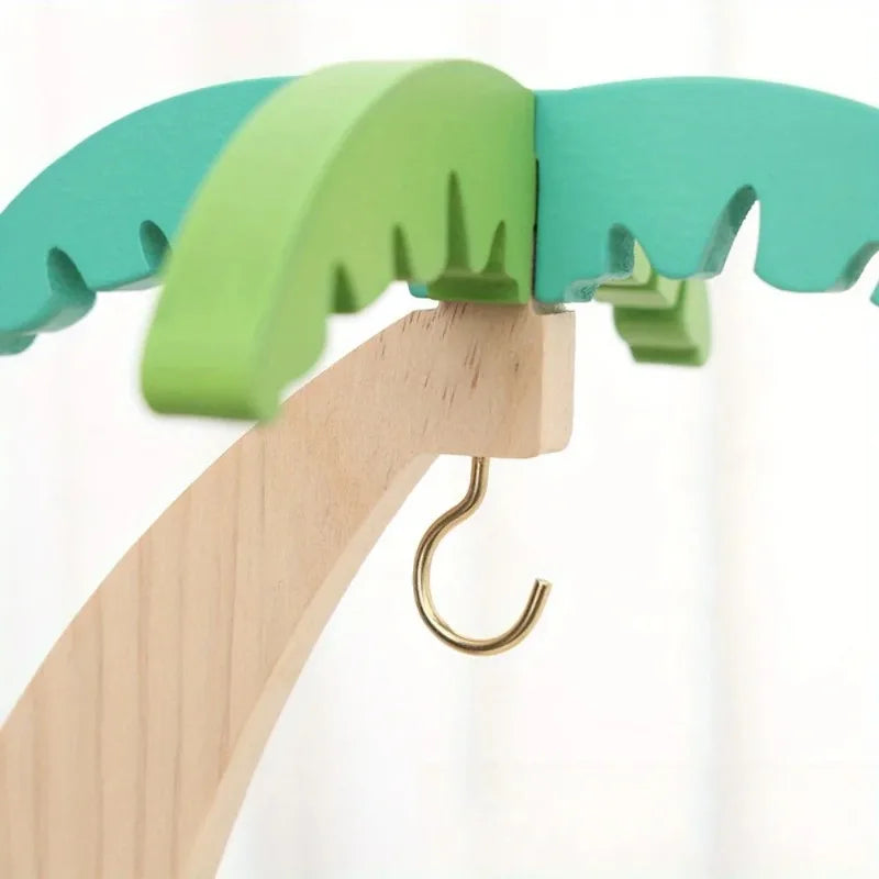 Wooden Banana Holder Fruit Shelf with Decorative Faux Leaves