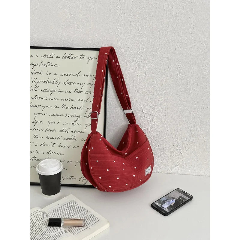 Korean Polka Dot Canvas Shoulder Bag – Large Capacity Tote