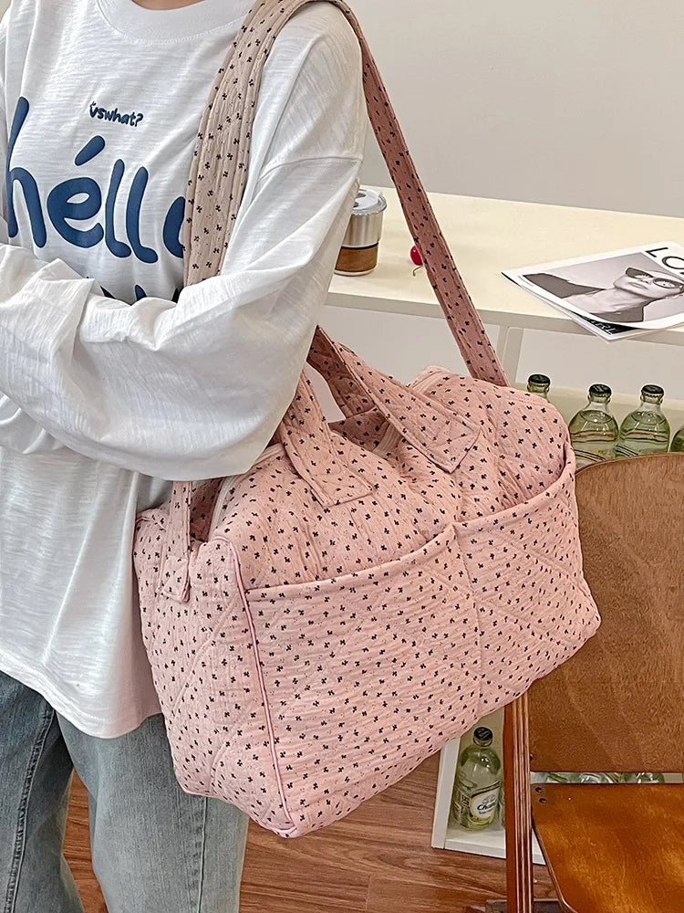 Women's Pink Floral Canvas Handbag – Large Shoulder Bag