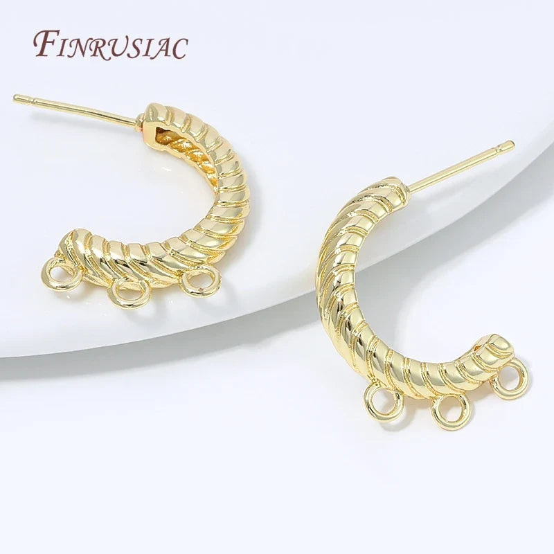 18K Gold Plated Twisted C Hoop Earring Findings | 3 Loop DIY