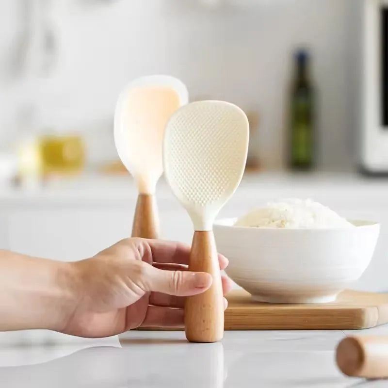 Wooden Handle Silicone Rice Spoon – Non-Stick & Heat Resistant