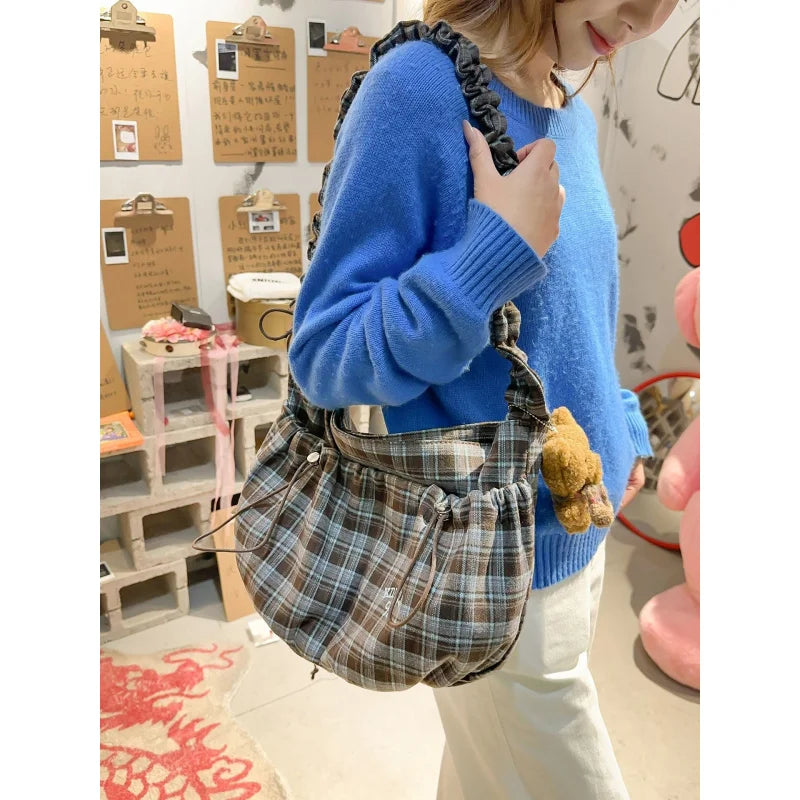 Vintage Plaid Crossbody Bag – Large Capacity Women's Shoulder Bag