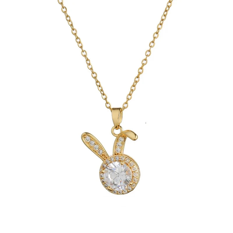 Cute Bunny Copper Zirconia Pendant Necklace for Women