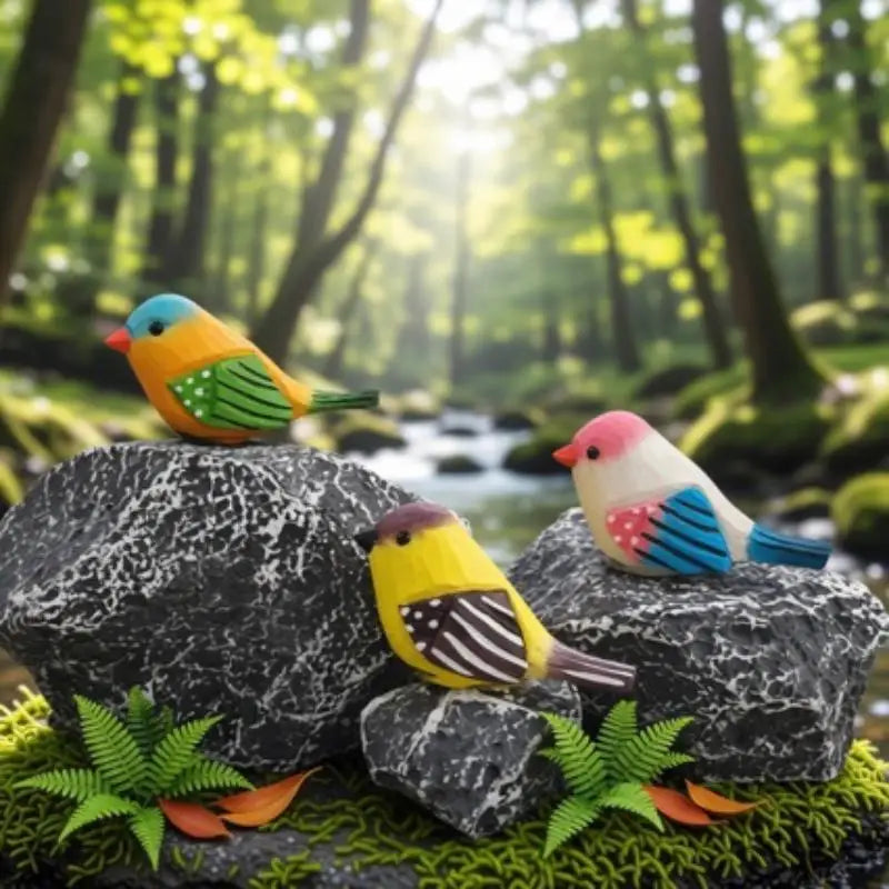 Hand Carved Wooden Bird Figurine – Hand Painted Colorful Decor