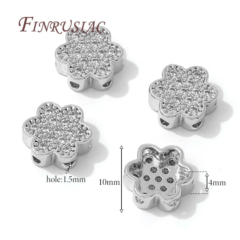 18K Gold Plated Zircon Flower Spacer Beads 10x4mm | DIY