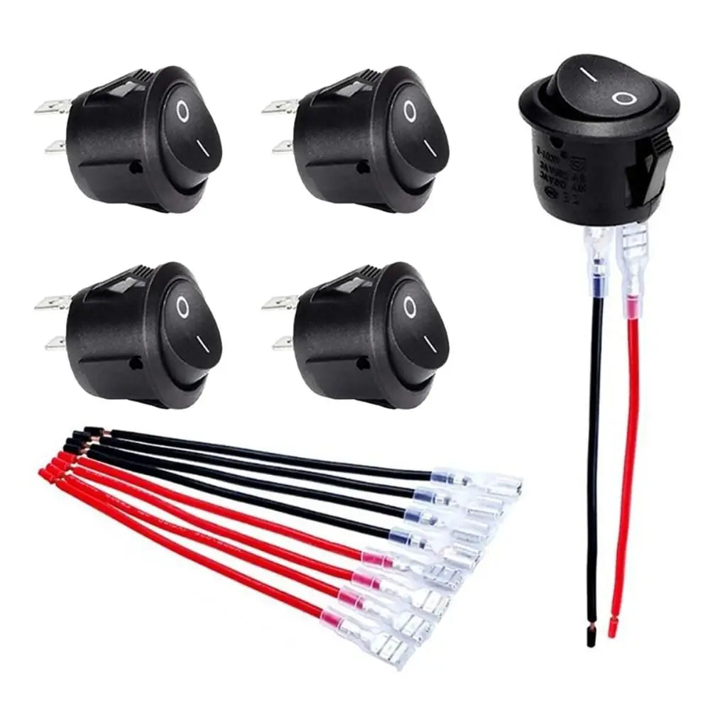 5-Pack Mini Round Rocker Switch SPST ON/OFF 12V 24V 20mm + Wires