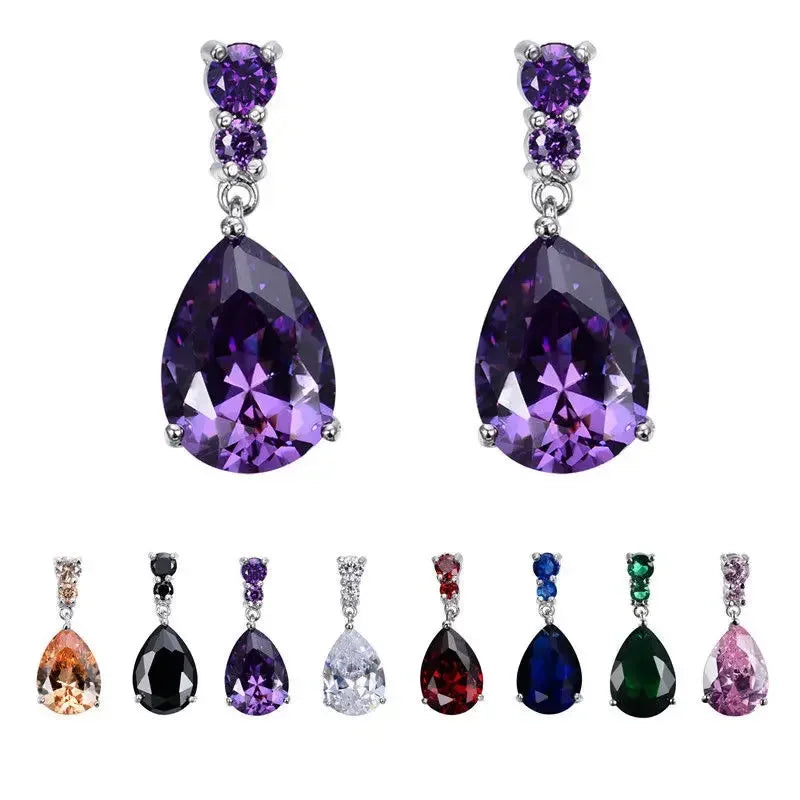 Women's Silver Purple Zircon Drop Earrings | Classic Fashion