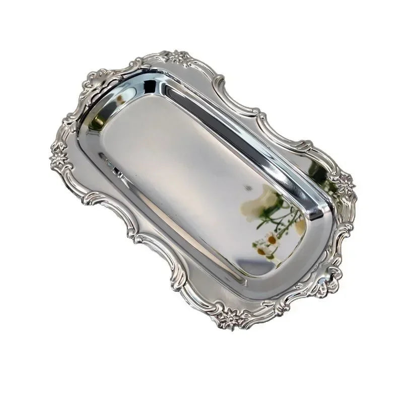 Vintage Embossed Metal Serving Tray – Dessert & Jewelry Organizer