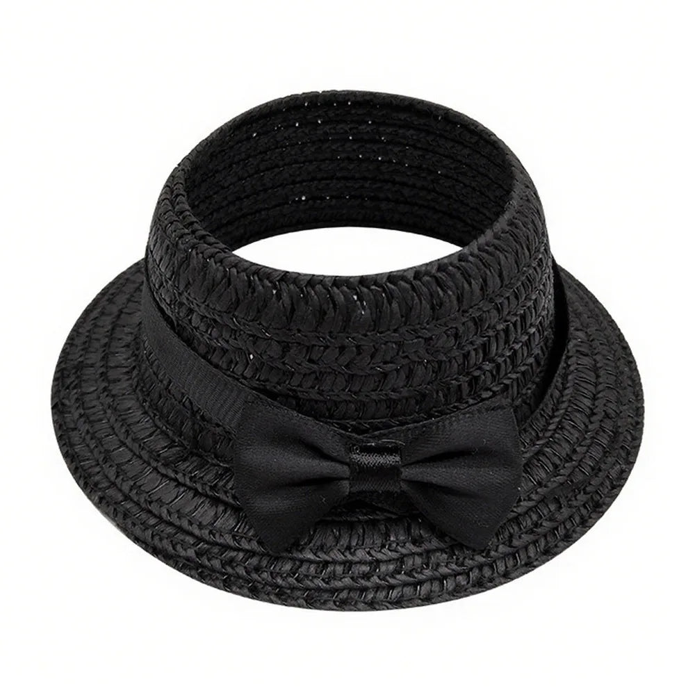 Miniature Straw Doll Hat with Bow – 1/6 Scale 10.5cm Accessory