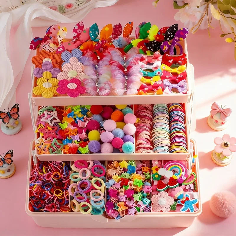 576pcs Girls Hair Accessories – Butterfly Clips & Elastic Bands