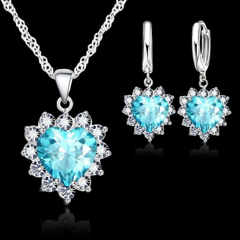 Multicolor Heart Crystal Necklace & Earring Set | Women's Gift