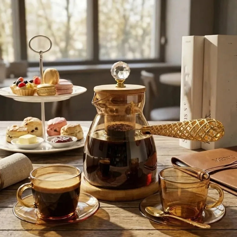 High Borosilicate Glass Turkish Coffee Pot with Side Handle