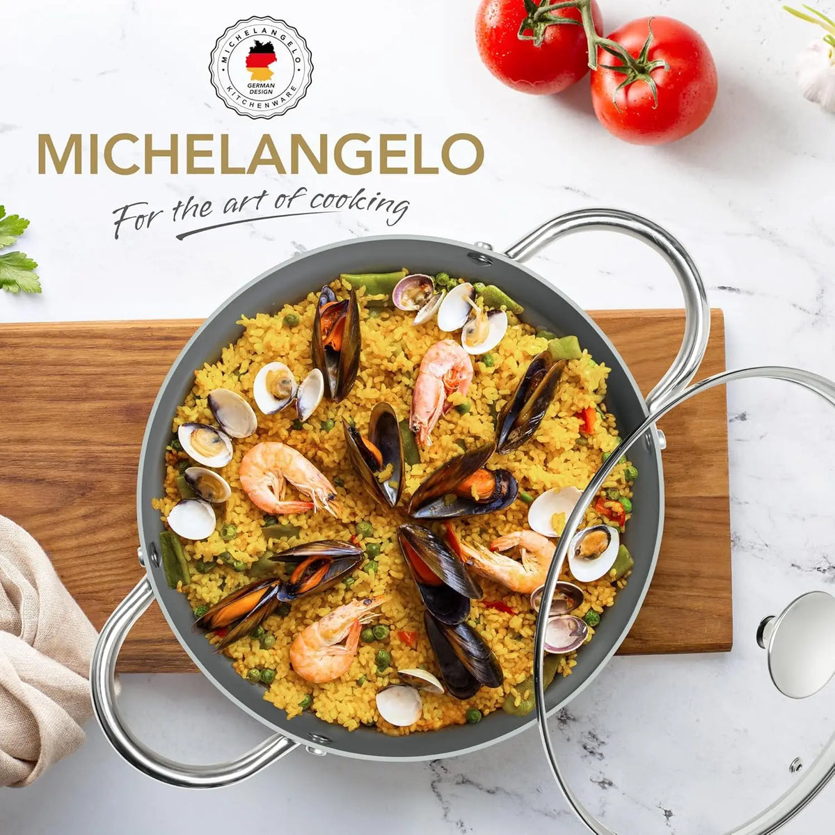 MICHELANGELO 6QT Ceramic Nonstick Stock Pot with Lid | Induction