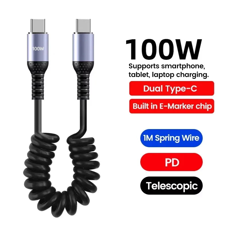 66W USB-C Spring Coil Fast Charging Cable – Type-C, 6A