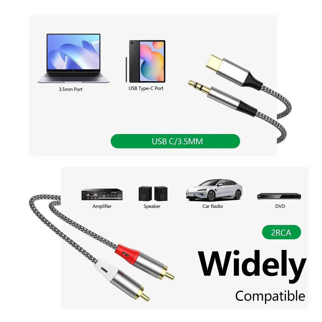 Type-C & 3.5mm to Dual RCA Audio Split Cable | Speakers
