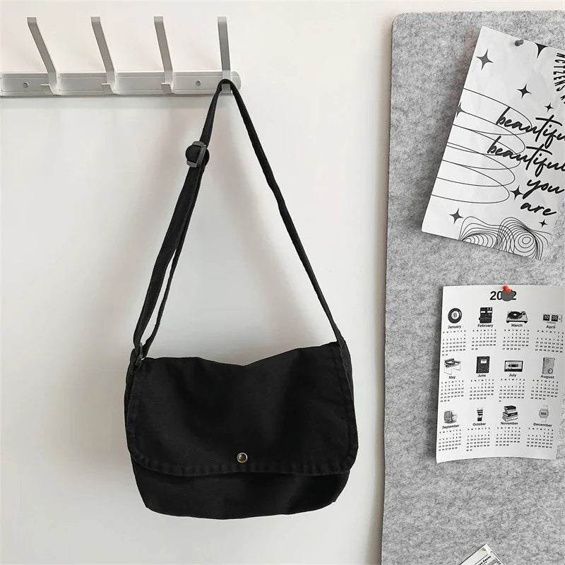 Solid Canvas Crossbody Bag – Unisex Shoulder Satchel
