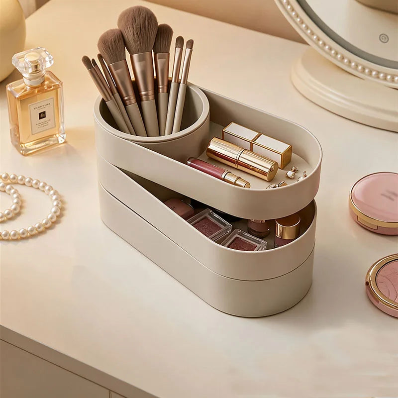 Rotating Multi-Layer Makeup Brush Organizer & Storage Box