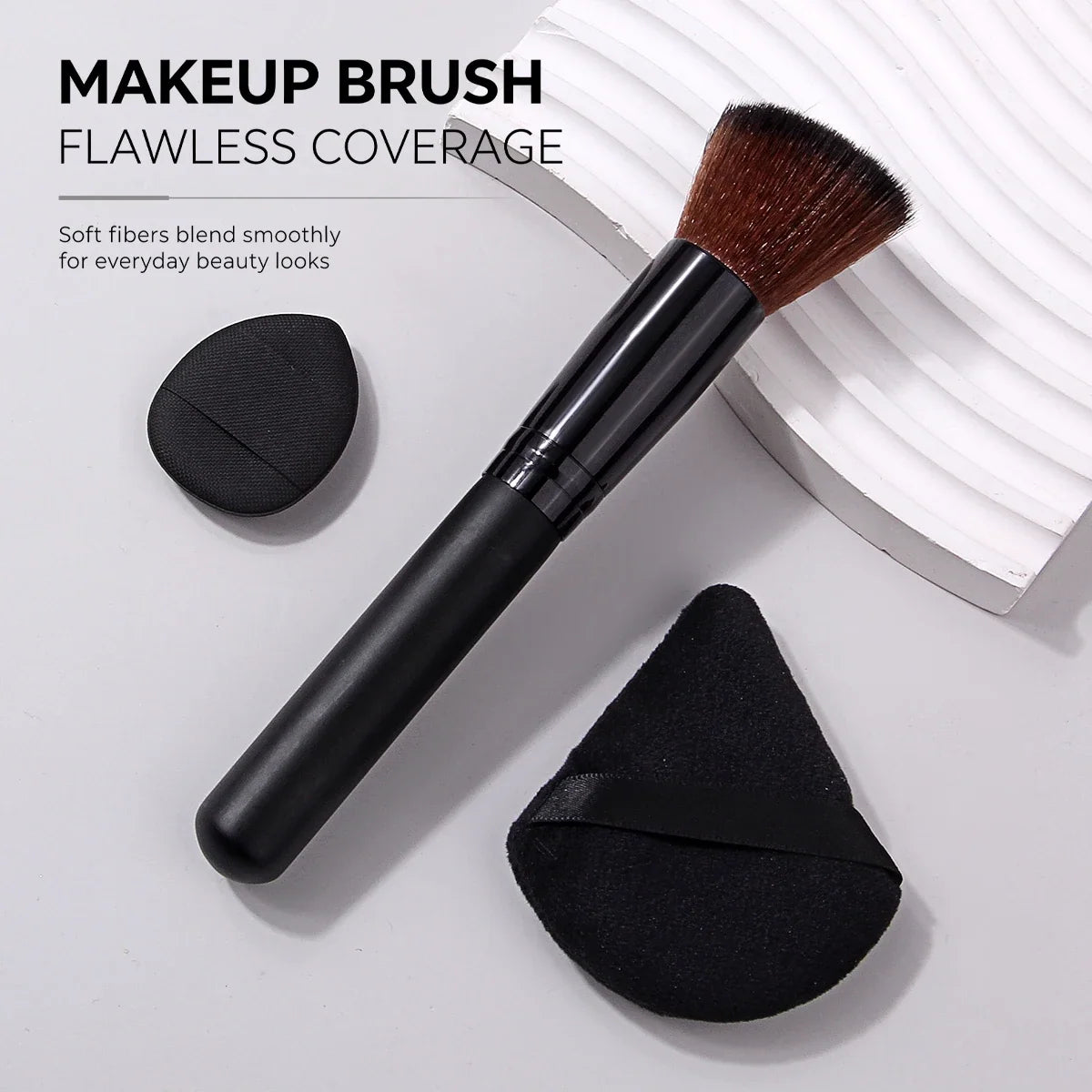Angled Foundation Brush Set with Powder Puff & Sponge