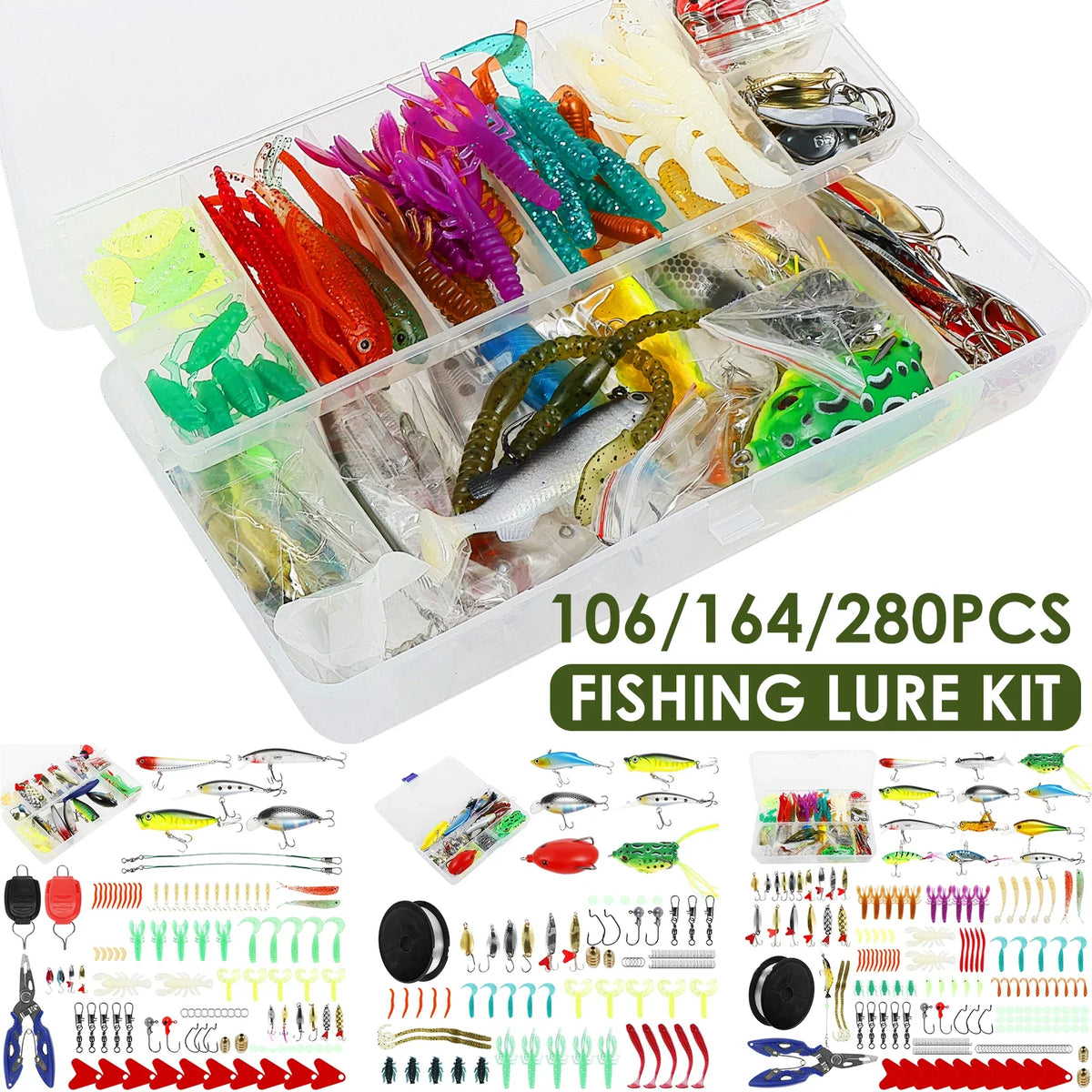 Mixed Fishing Lure Kit Set with Storage Box – 102 to 302 Pcs