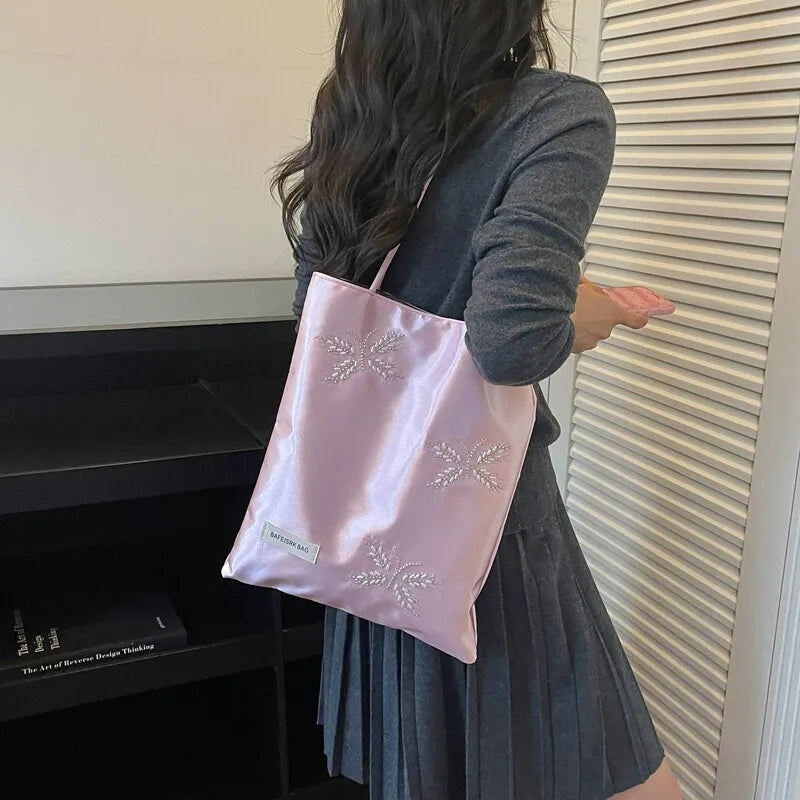 Butterfly Flower Embroidered Canvas Tote Bag – Large Shoulder