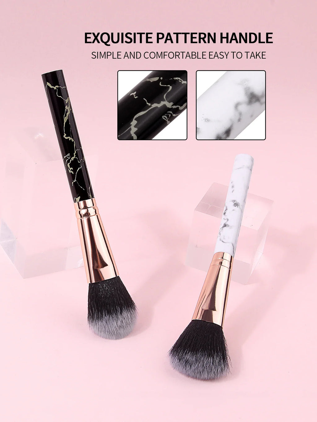 2Pcs Marble Handle Blush Brushes – Soft Fluffy Face Makeup