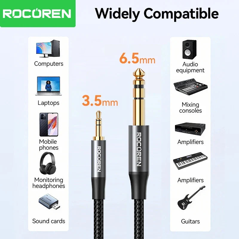 Rocoren 3.5mm to 6.5mm Male AUX Audio Jack Cable Adapter