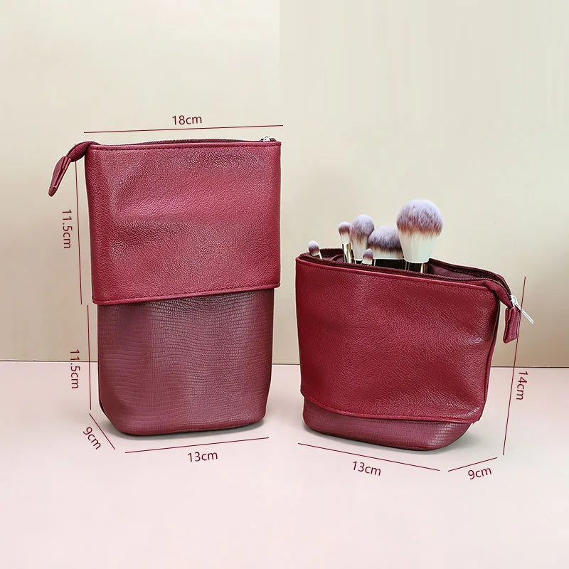 Stretchable PU Leather Makeup Brush Organizer Bag | Multi-Slot