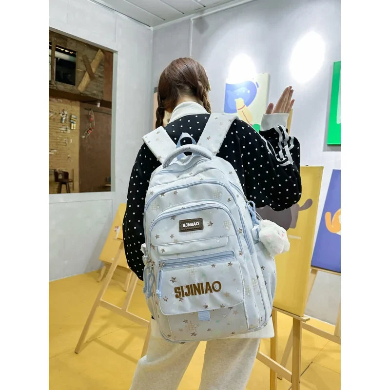 Star Print Large-Capacity School Backpack | Multi-Pocket Nylon