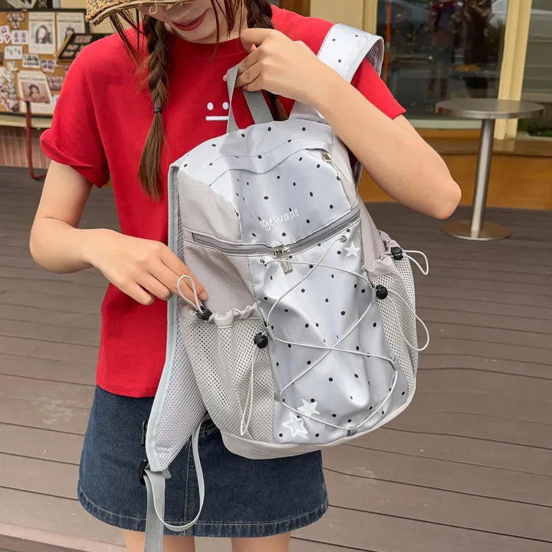 Korean Polka Dot Mini Backpack – Stylish Nylon Commuter Bag