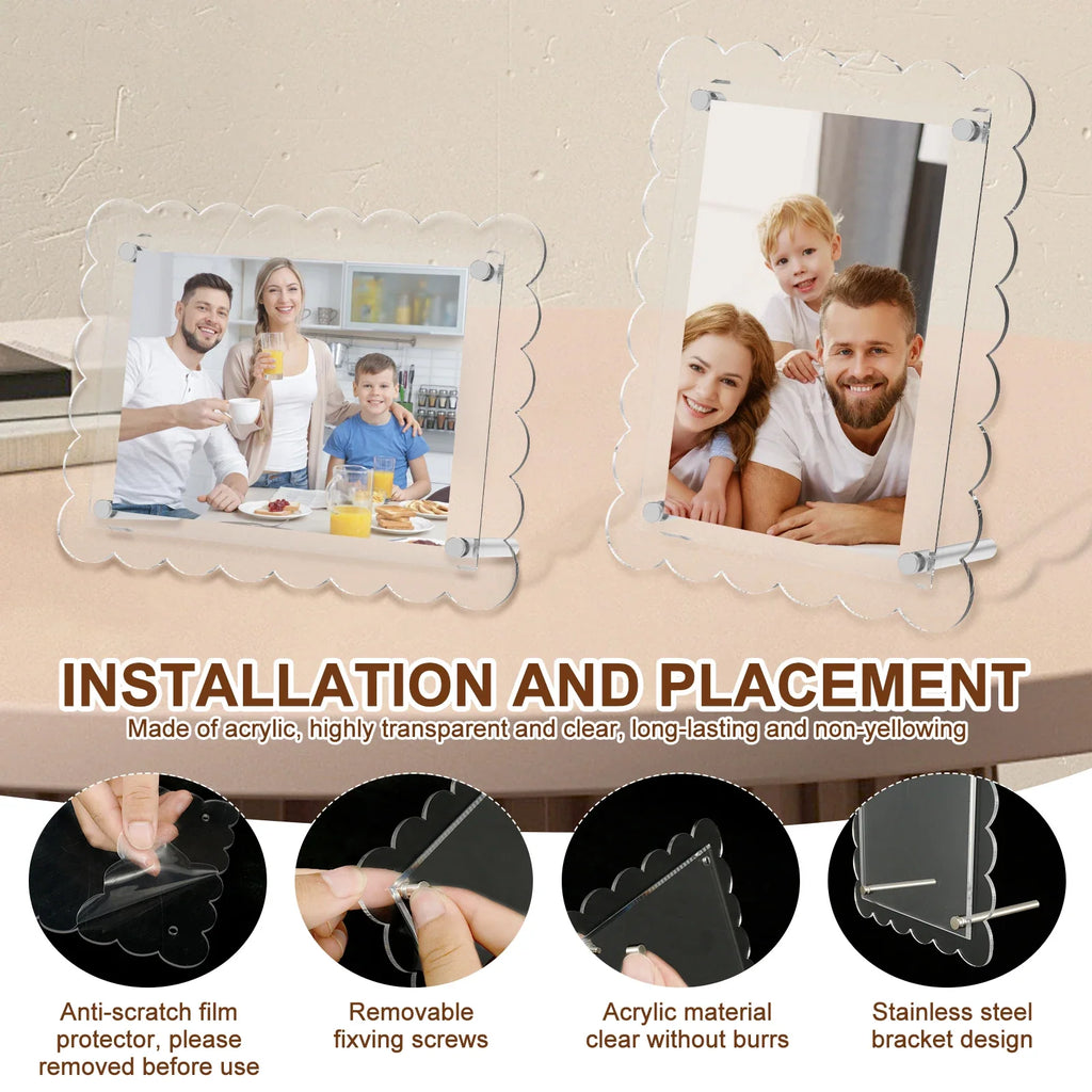 2Pcs Clear Acrylic Picture Frames 4x6 & 5x7 Inch with Screws