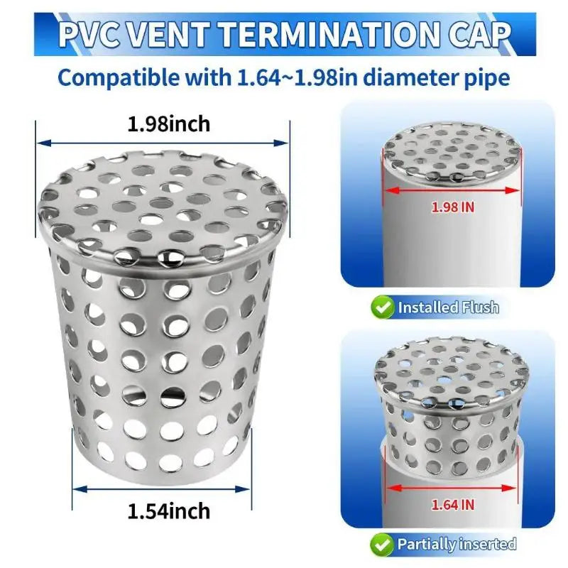 50mm Stainless Steel Drain Cover Insert Filter & PVC Pipe Cap