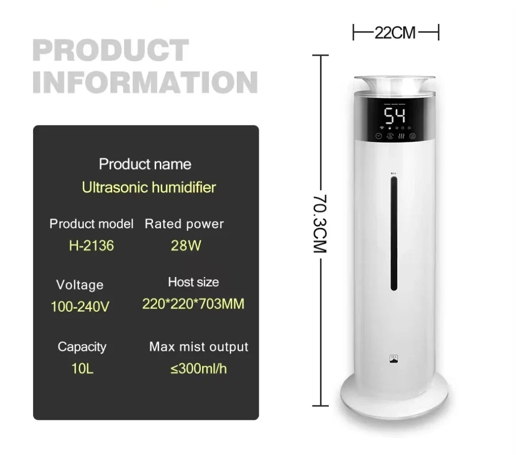 Ultrasonic Air Humidifier 10L Large – Home Office Bedroom