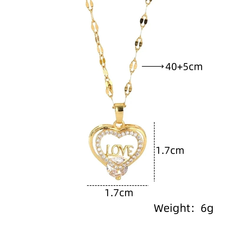 Women's Gold Heart Pendant Necklace | Zircon Clavicle Chain