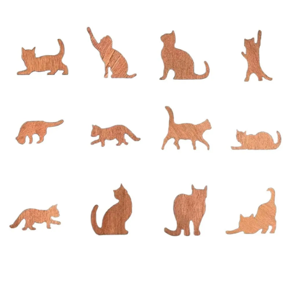 Wooden Stacking Cat Figurines – 12 Pcs Mini Desk Ornament Set