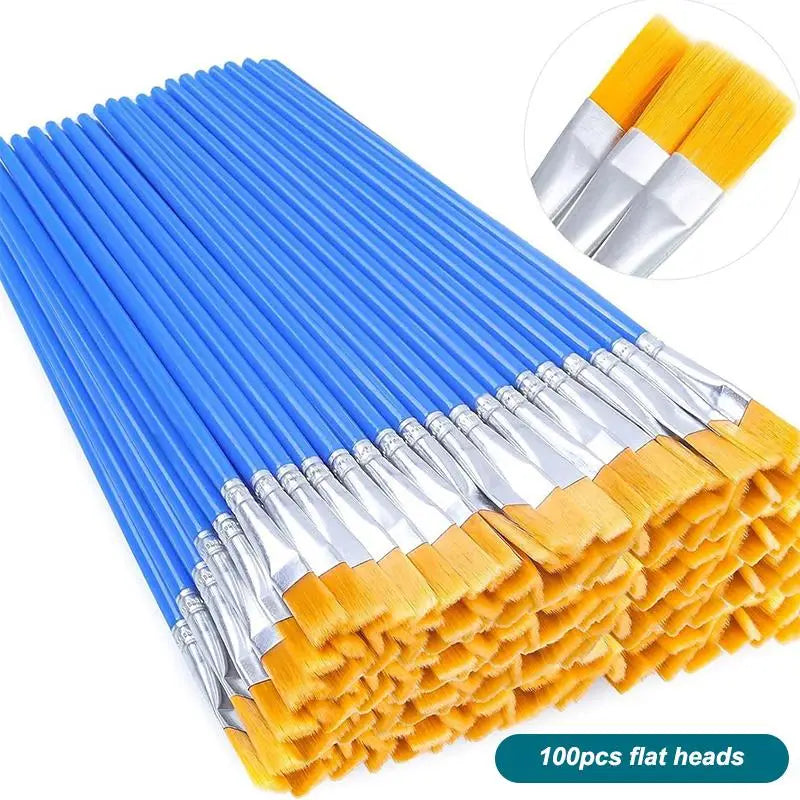 Nylon Paint Brush Set 30–110 Pcs | Round & Flat Art Brushes