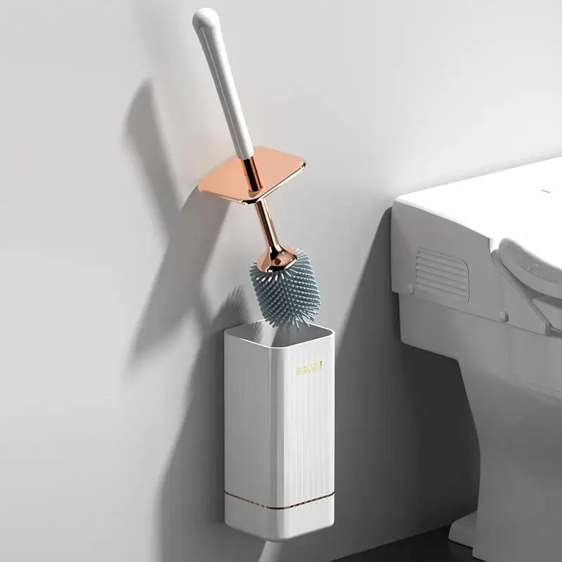 Wall Mounted Toilet Brush Set – No Drill, Long Handle, Quick Dry